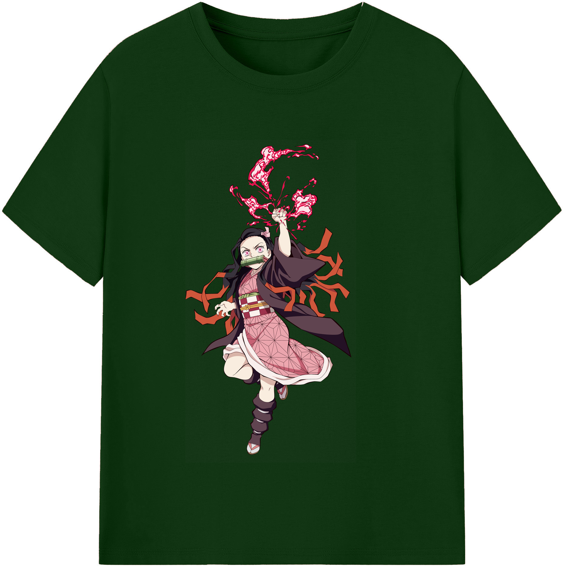 （画像用） 鬼滅の刃（きめつのやいば）竈門 禰󠄀豆子／かまど ねずこ Kamado Nezuko 綿100％半袖Tシャツ（フロントプリント）
